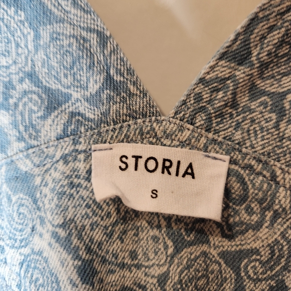 Storia small 100% cotton Blue Denim Overall Dress paisley pattern - Picture 2 of 12